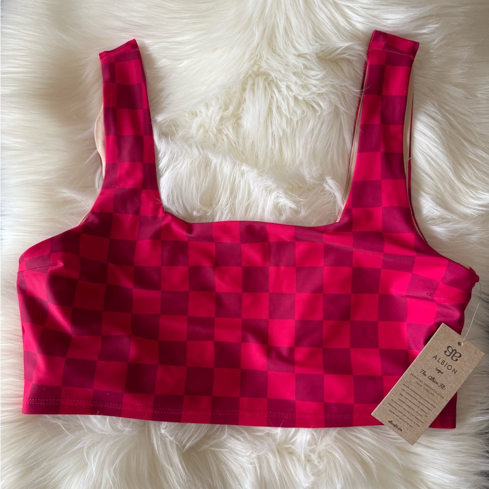 Albion Fit Olivia swim crop in Magenta check